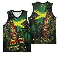 One Love Jamaica Basketball Jersey Rastafarian Lion Reggae Grunge Style