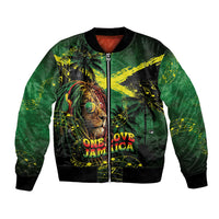 One Love Jamaica Bomber Jacket Rastafarian Lion Reggae Grunge Style