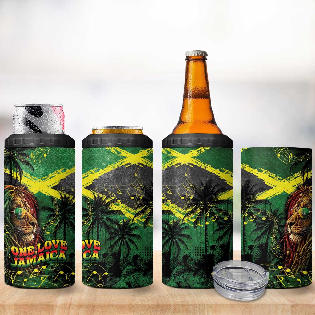One Love Jamaica 4 in 1 Can Cooler Tumbler Rastafarian Lion Reggae Grunge Style