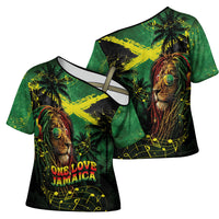 One Love Jamaica Cross Shoulder Shirt Rastafarian Lion Reggae Grunge Style