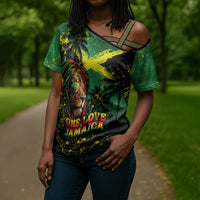 One Love Jamaica Cross Shoulder Shirt Rastafarian Lion Reggae Grunge Style