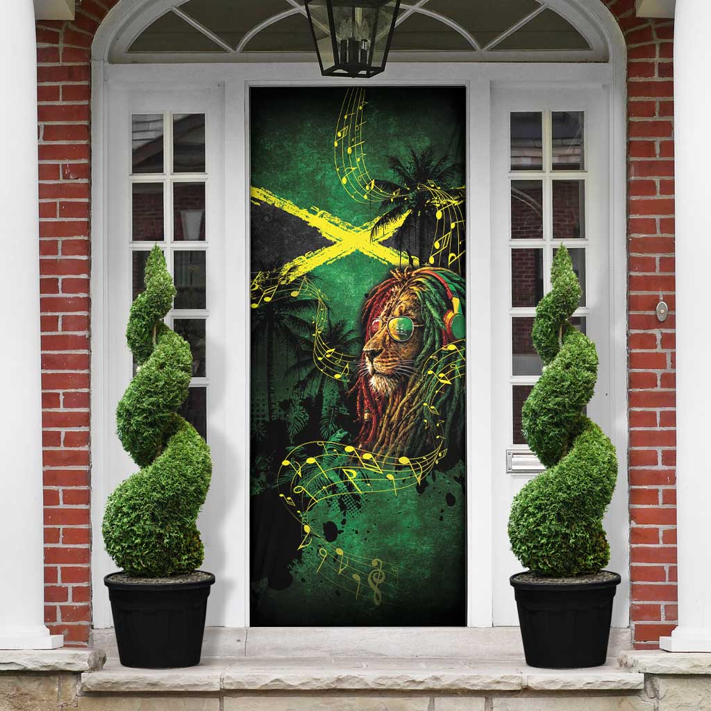 One Love Jamaica Door Cover Rastafarian Lion Reggae Grunge Style