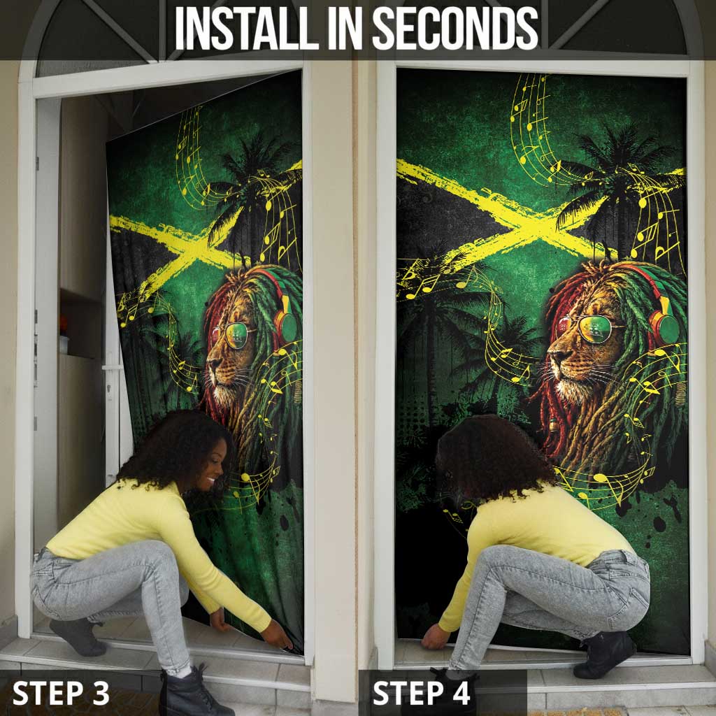 One Love Jamaica Door Cover Rastafarian Lion Reggae Grunge Style
