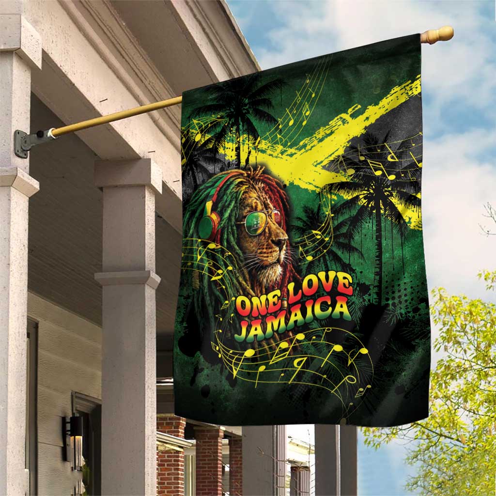 One Love Jamaica Garden Flag Rastafarian Lion Reggae Grunge Style
