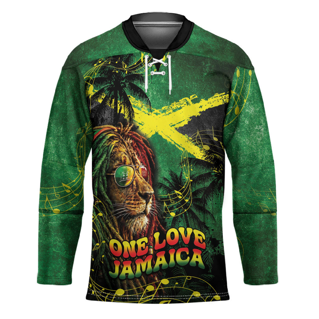 One Love Jamaica Hockey Jersey Rastafarian Lion Reggae Grunge Style