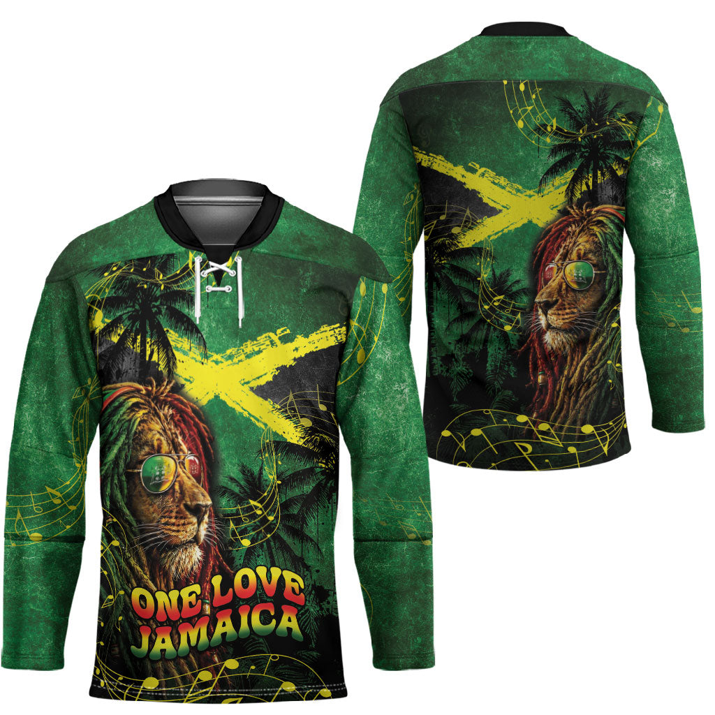 One Love Jamaica Hockey Jersey Rastafarian Lion Reggae Grunge Style