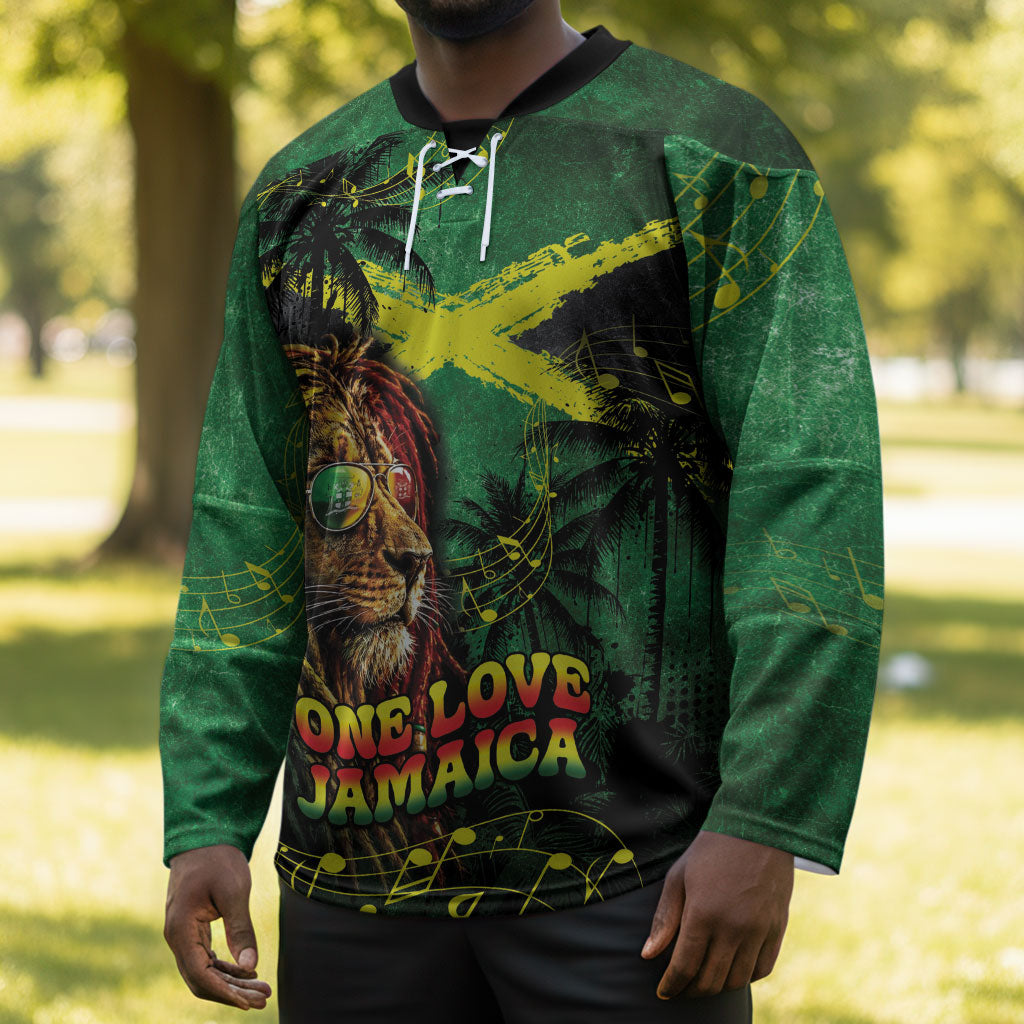 One Love Jamaica Hockey Jersey Rastafarian Lion Reggae Grunge Style