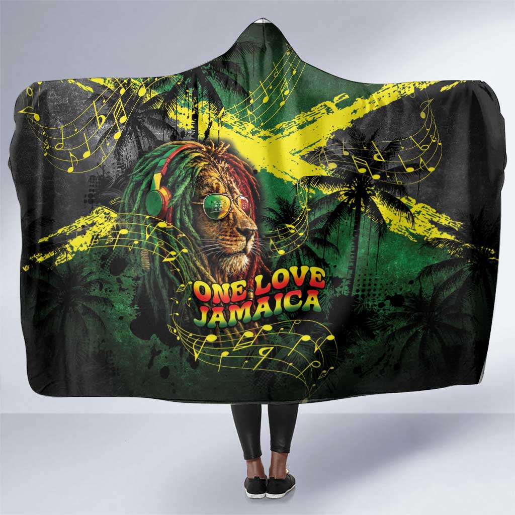 One Love Jamaica Hooded Blanket Rastafarian Lion Reggae Grunge Style