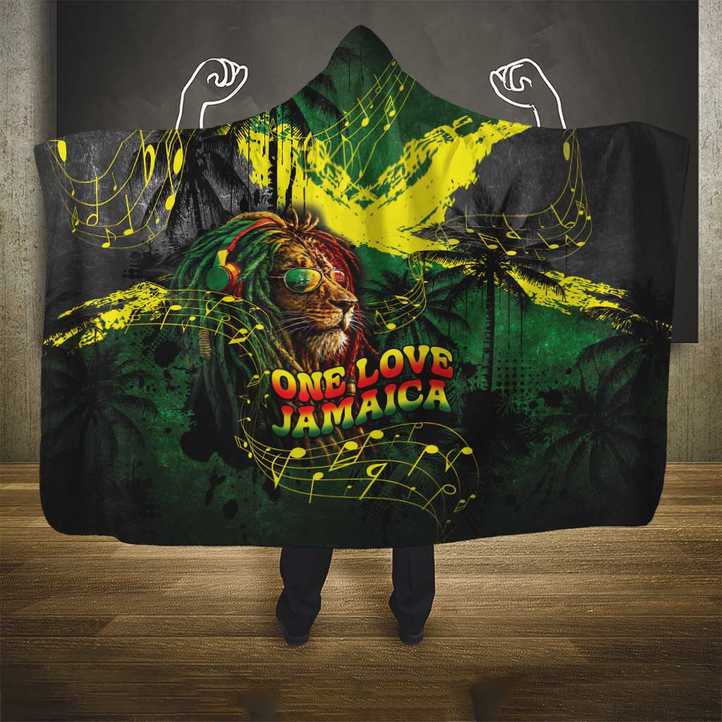 One Love Jamaica Hooded Blanket Rastafarian Lion Reggae Grunge Style
