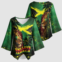 One Love Jamaica Kimono Sleeve Blouse Rastafarian Lion Reggae Grunge Style
