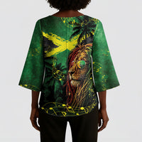 One Love Jamaica Kimono Sleeve Blouse Rastafarian Lion Reggae Grunge Style