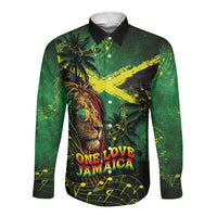 One Love Jamaica Long Sleeve Button Shirt Rastafarian Lion Reggae Grunge Style