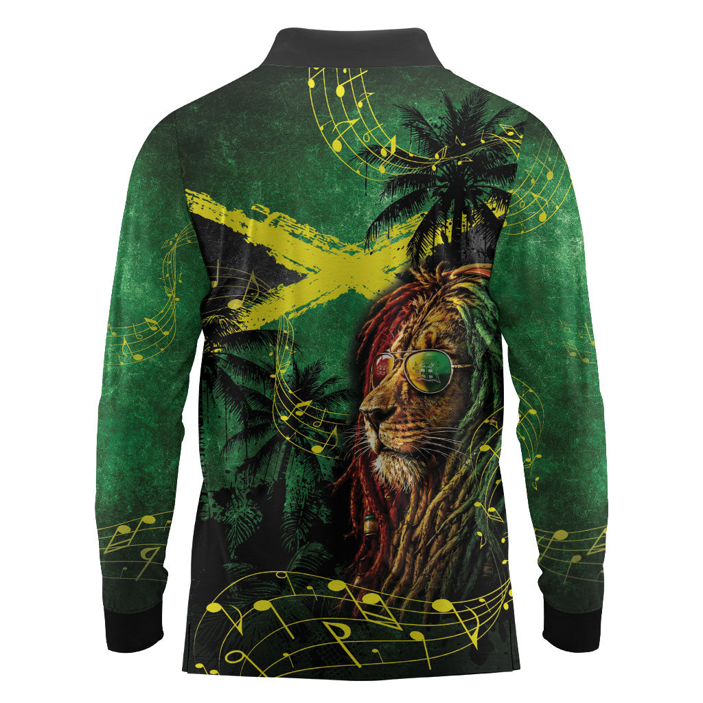 One Love Jamaica Long Sleeve Polo Shirt Rastafarian Lion Reggae Grunge Style