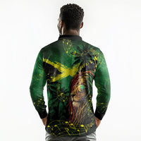 One Love Jamaica Long Sleeve Polo Shirt Rastafarian Lion Reggae Grunge Style