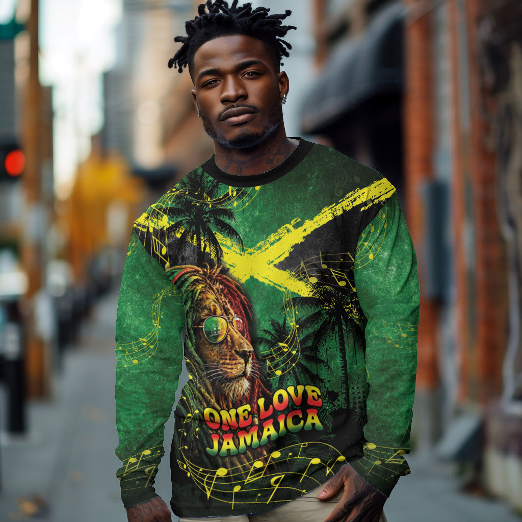 One Love Jamaica Long Sleeve Shirt Rastafarian Lion Reggae Grunge Style