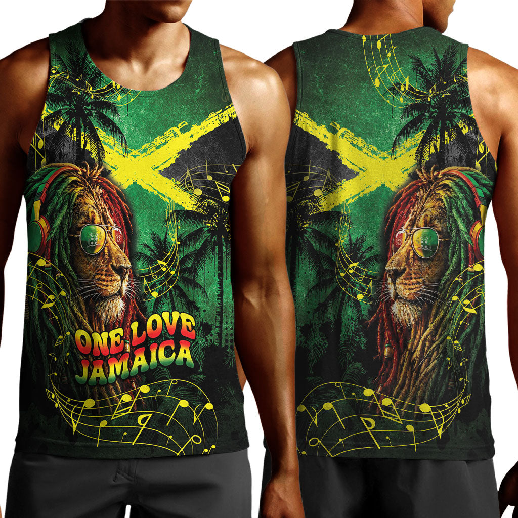 One Love Jamaica Men Tank Top Rastafarian Lion Reggae Grunge Style