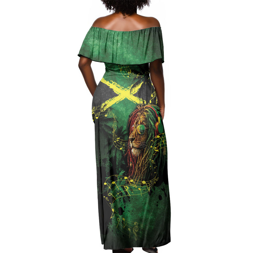 One Love Jamaica Off Shoulder Maxi Dress Rastafarian Lion Reggae Grunge Style