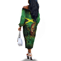 One Love Jamaica Off The Shoulder Long Sleeve Dress Rastafarian Lion Reggae Grunge Style
