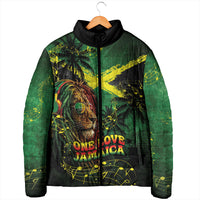 One Love Jamaica Padded Jacket Rastafarian Lion Reggae Grunge Style