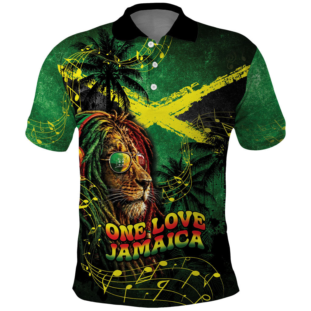 One Love Jamaica Polo Shirt Rastafarian Lion Reggae Grunge Style