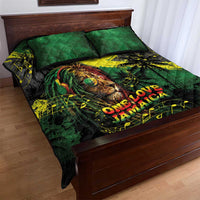 One Love Jamaica Quilt Bed Set Rastafarian Lion Reggae Grunge Style