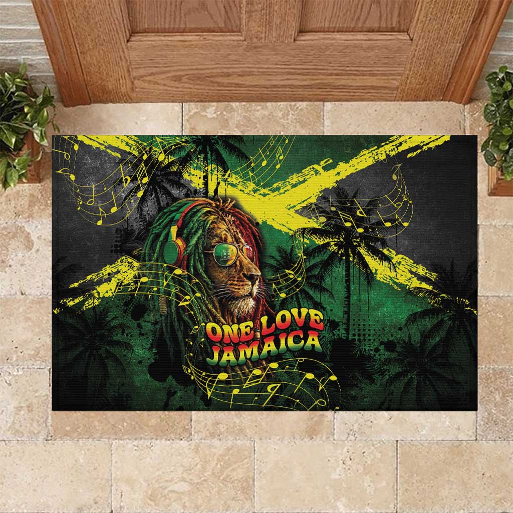 One Love Jamaica Rubber Doormat Rastafarian Lion Reggae Grunge Style