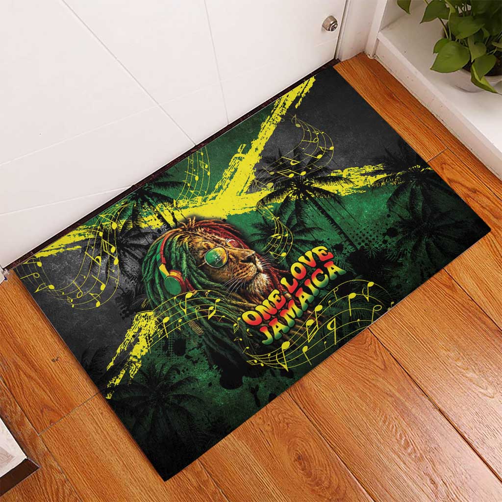 One Love Jamaica Rubber Doormat Rastafarian Lion Reggae Grunge Style