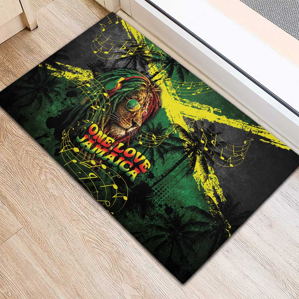 One Love Jamaica Rubber Doormat Rastafarian Lion Reggae Grunge Style