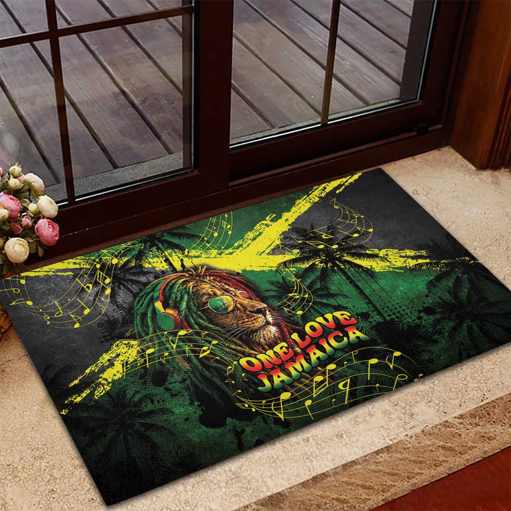 One Love Jamaica Rubber Doormat Rastafarian Lion Reggae Grunge Style