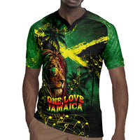 One Love Jamaica Rugby Jersey Rastafarian Lion Reggae Grunge Style
