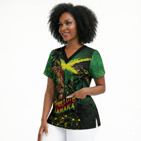 One Love Jamaica Scrub Top Rastafarian Lion Reggae Grunge Style