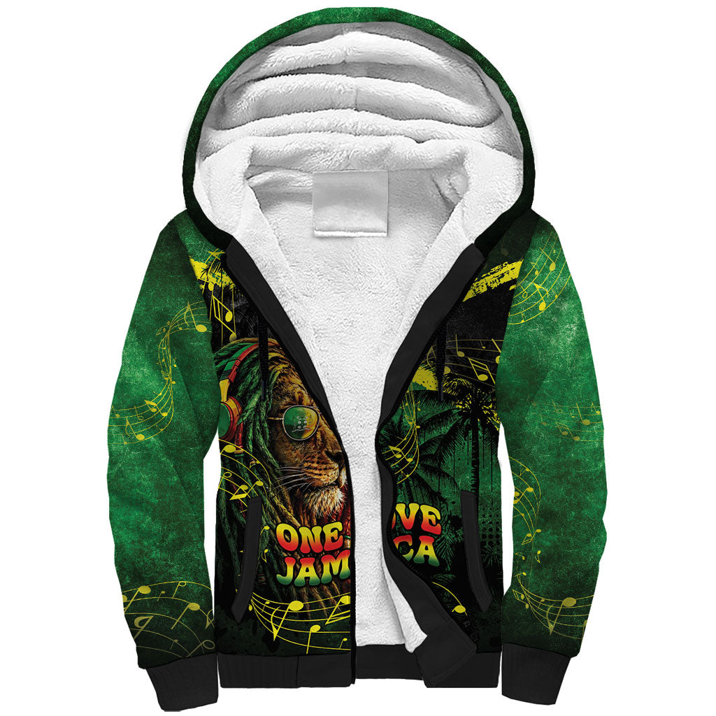 One Love Jamaica Sherpa Hoodie Rastafarian Lion Reggae Grunge Style