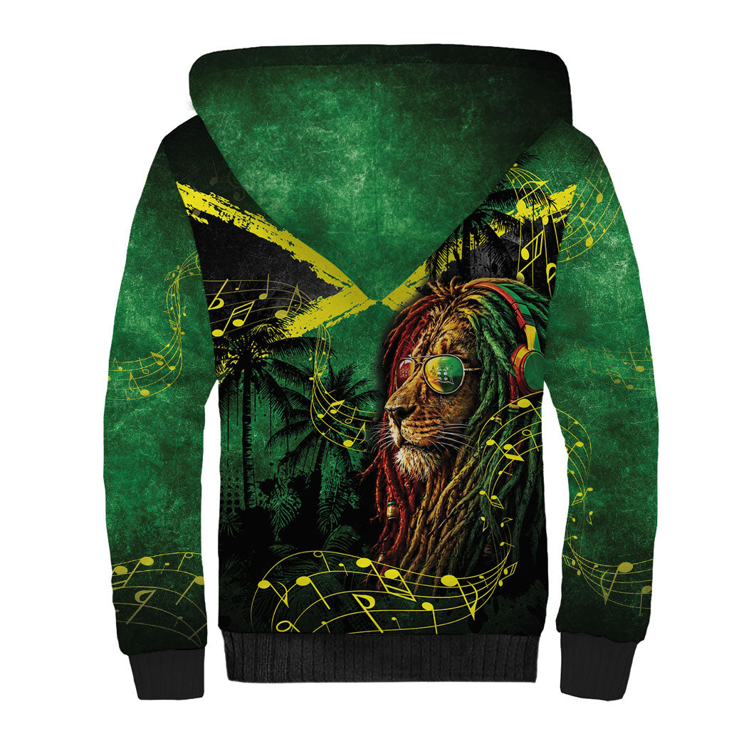 One Love Jamaica Sherpa Hoodie Rastafarian Lion Reggae Grunge Style