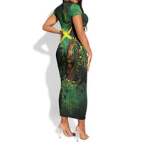 One Love Jamaica Short Sleeve Bodycon Dress Rastafarian Lion Reggae Grunge Style