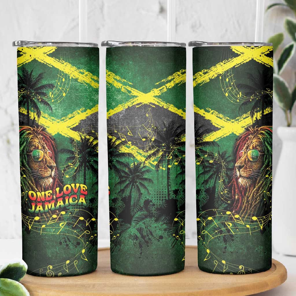 One Love Jamaica Skinny Tumbler Rastafarian Lion Reggae Grunge Style