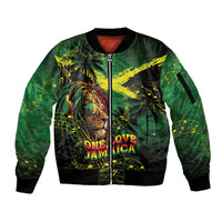 One Love Jamaica Sleeve Zip Bomber Jacket Rastafarian Lion Reggae Grunge Style