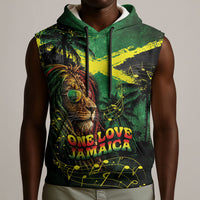 One Love Jamaica Sleeveless Hoodie Rastafarian Lion Reggae Grunge Style