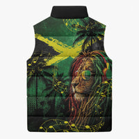 One Love Jamaica Sleeveless Puffer Jacket Rastafarian Lion Reggae Grunge Style