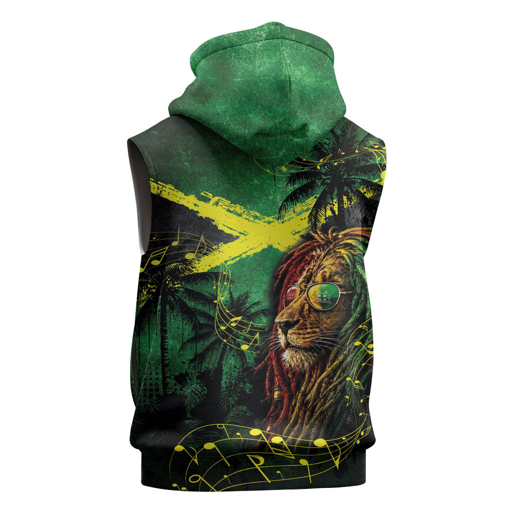 One Love Jamaica Sleeveless Zip Hoodie Rastafarian Lion Reggae Grunge Style