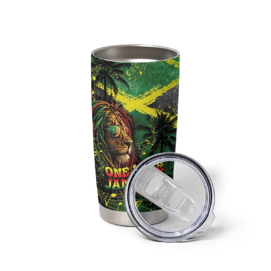 One Love Jamaica Tumbler Cup Rastafarian Lion Reggae Grunge Style