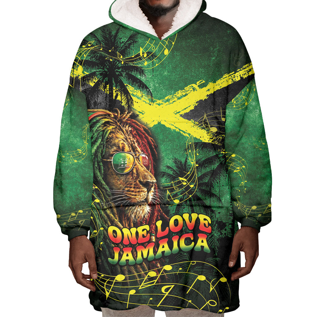 One Love Jamaica Wearable Blanket Hoodie Rastafarian Lion Reggae Grunge Style