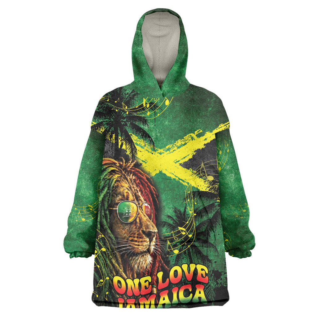 One Love Jamaica Wearable Blanket Hoodie Rastafarian Lion Reggae Grunge Style
