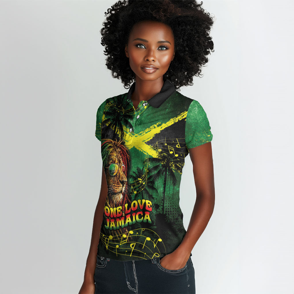 One Love Jamaica Women Polo Shirt Rastafarian Lion Reggae Grunge Style