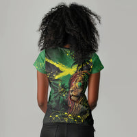 One Love Jamaica Women V-Neck T-Shirt Rastafarian Lion Reggae Grunge Style