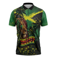 One Love Jamaica Zipper Polo Shirt Rastafarian Lion Reggae Grunge Style