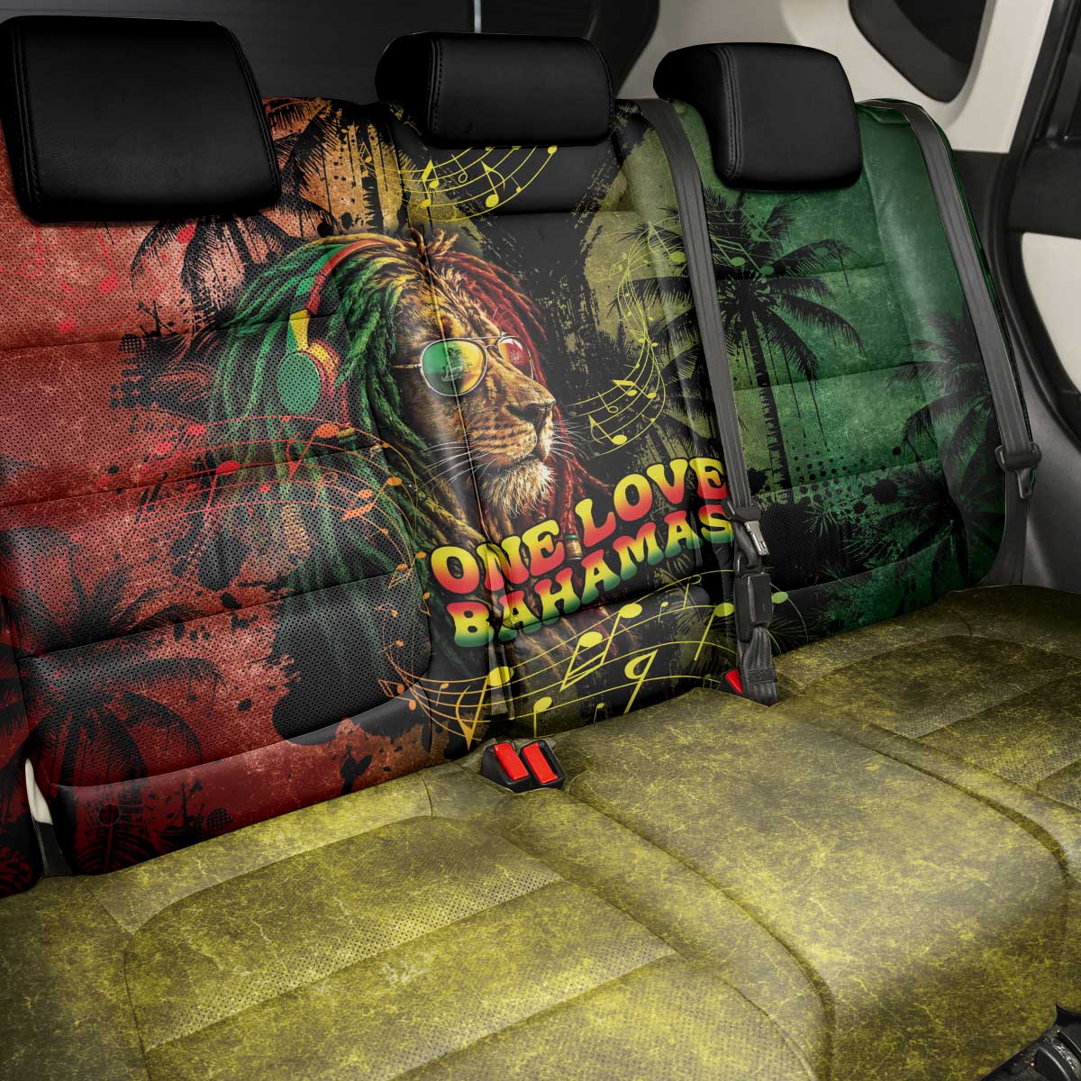 One Love Bahamas Back Car Seat Cover Rastafarian Lion Reggae Grunge Style