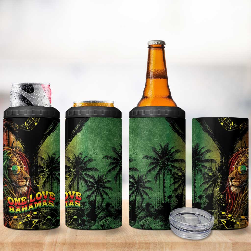 One Love Bahamas 4 in 1 Can Cooler Tumbler Rastafarian Lion Reggae Grunge Style