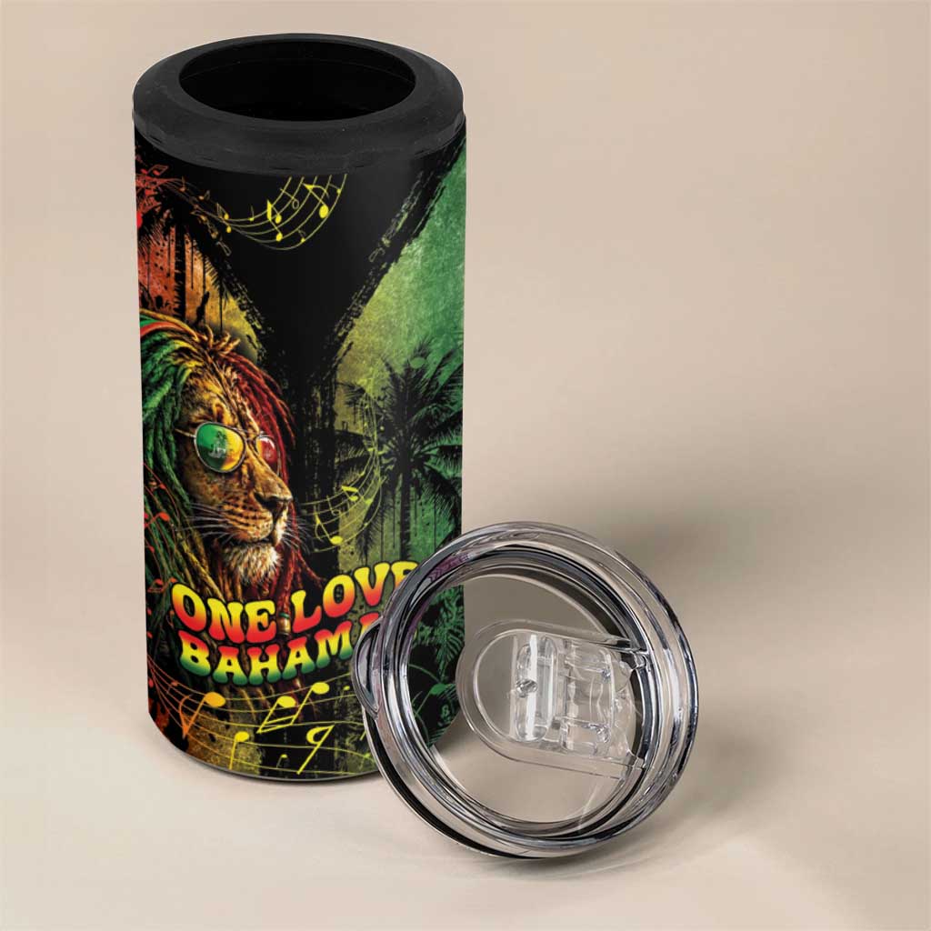 One Love Bahamas 4 in 1 Can Cooler Tumbler Rastafarian Lion Reggae Grunge Style