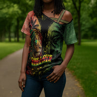 One Love Bahamas Cross Shoulder Shirt Rastafarian Lion Reggae Grunge Style