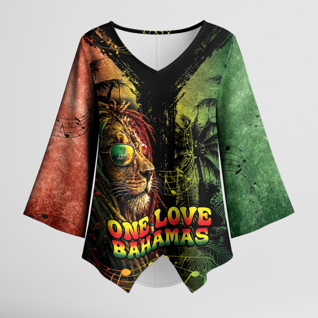One Love Bahamas Kimono Sleeve Blouse Rastafarian Lion Reggae Grunge Style